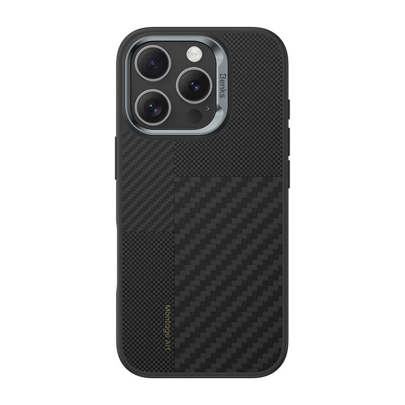 iPhone 16 Pro Kılıf M-safe Şarj Özellikli Karbon Fiber Benks Montage Hybrid ArmorPro Kevlar Kılıf