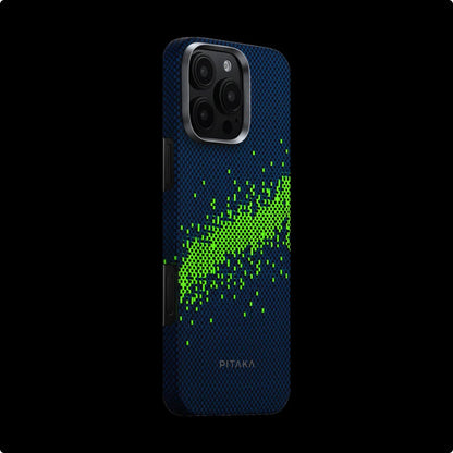 iPhone 16 Pro Kılıf M-safe Şarj Özellikli Lumintex Teknolojili Fosforlu Özellikli Aramid Karbon Fiber Pitaka Tactile Woven Starpeak Serisi Milky Way Galaxy Kılıf