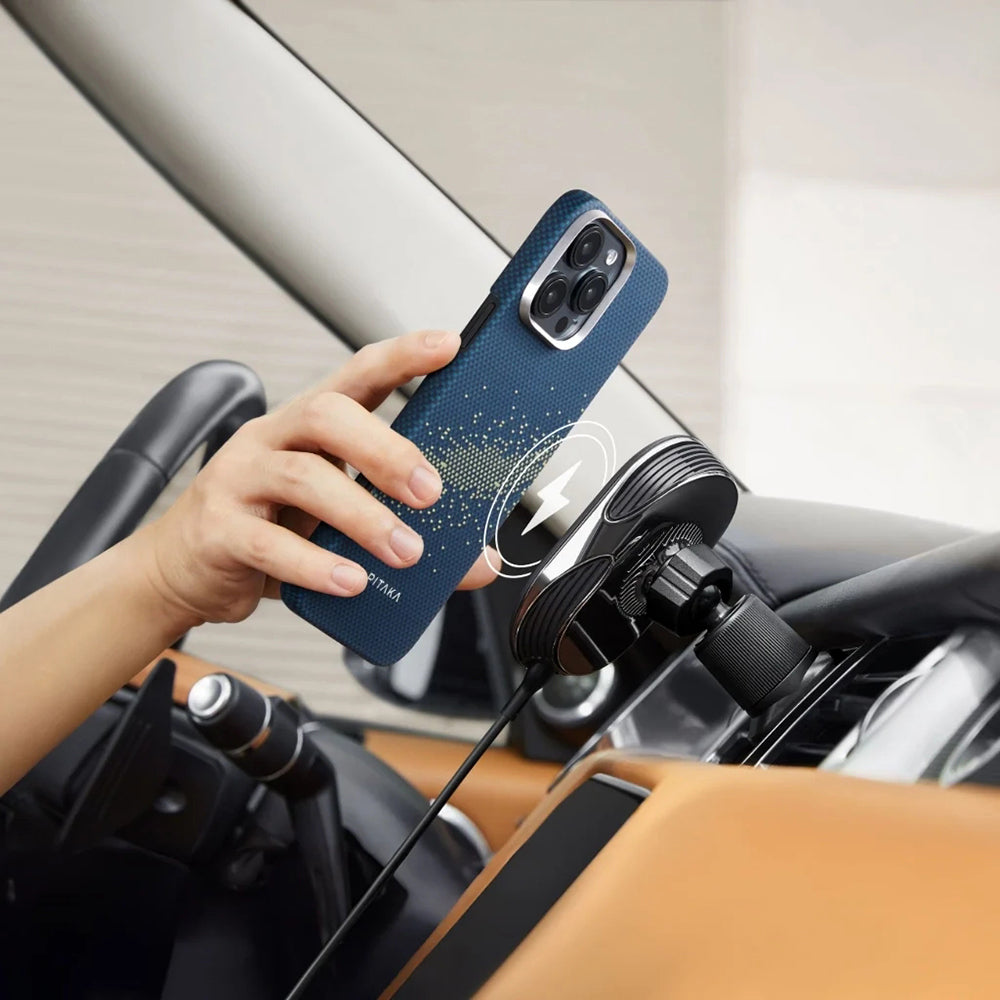 iPhone 16 Pro Kılıf M-safe Şarj Özellikli Lumintex Teknolojili Fosforlu Özellikli Aramid Karbon Fiber Pitaka Tactile Woven Starpeak Serisi Milky Way Galaxy Kılıf