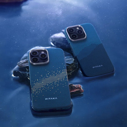 iPhone 16 Pro Kılıf M-safe Şarj Özellikli Lumintex Teknolojili Fosforlu Özellikli Aramid Karbon Fiber Pitaka Tactile Woven Starpeak Serisi Milky Way Galaxy Kılıf