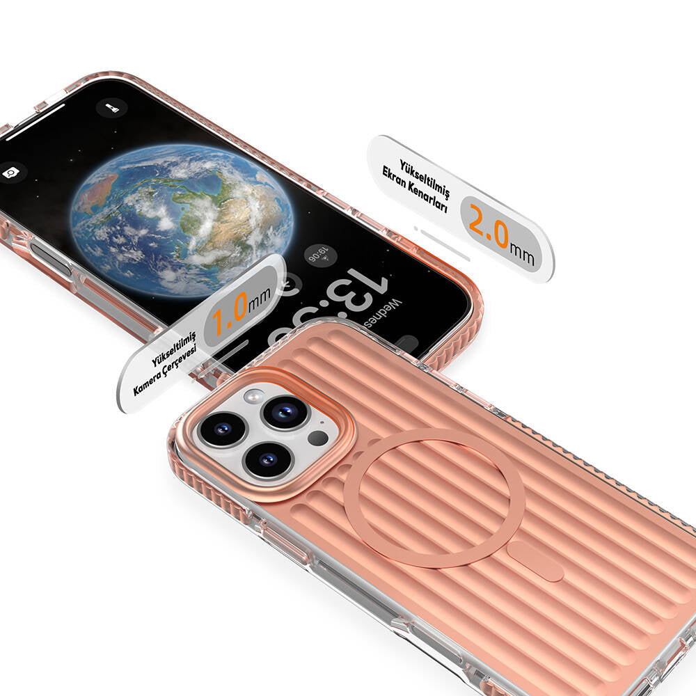 iPhone 16 Pro Kılıf M-safe Şarj Özellikli Oyuklu Tasarım Mutural Bumpy Clear Kılıf