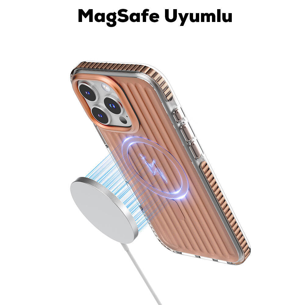 iPhone 16 Pro Kılıf M-safe Şarj Özellikli Oyuklu Tasarım Mutural Bumpy Clear Kılıf