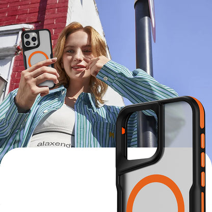 iPhone 16 Pro Kılıf M-safe Şarj Özellikli Renkli Kenar Airbag Şeritli Zore Lamer Kılıf