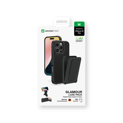 iPhone 16 Pro Kılıf M-safe Şarj Özellikli Standlı Kartlıklı Set Amazingthing Glamour Luxe Serisi Kılıf