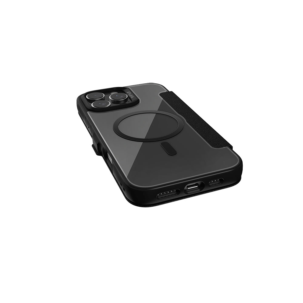 iPhone 16 Pro Kılıf M-safe Şarj Özellikli Vegan Deri Tasarımlı Şeffaf Arka Yüzey Kartlıklı Raptic Urban Folio Serisi Kılıf