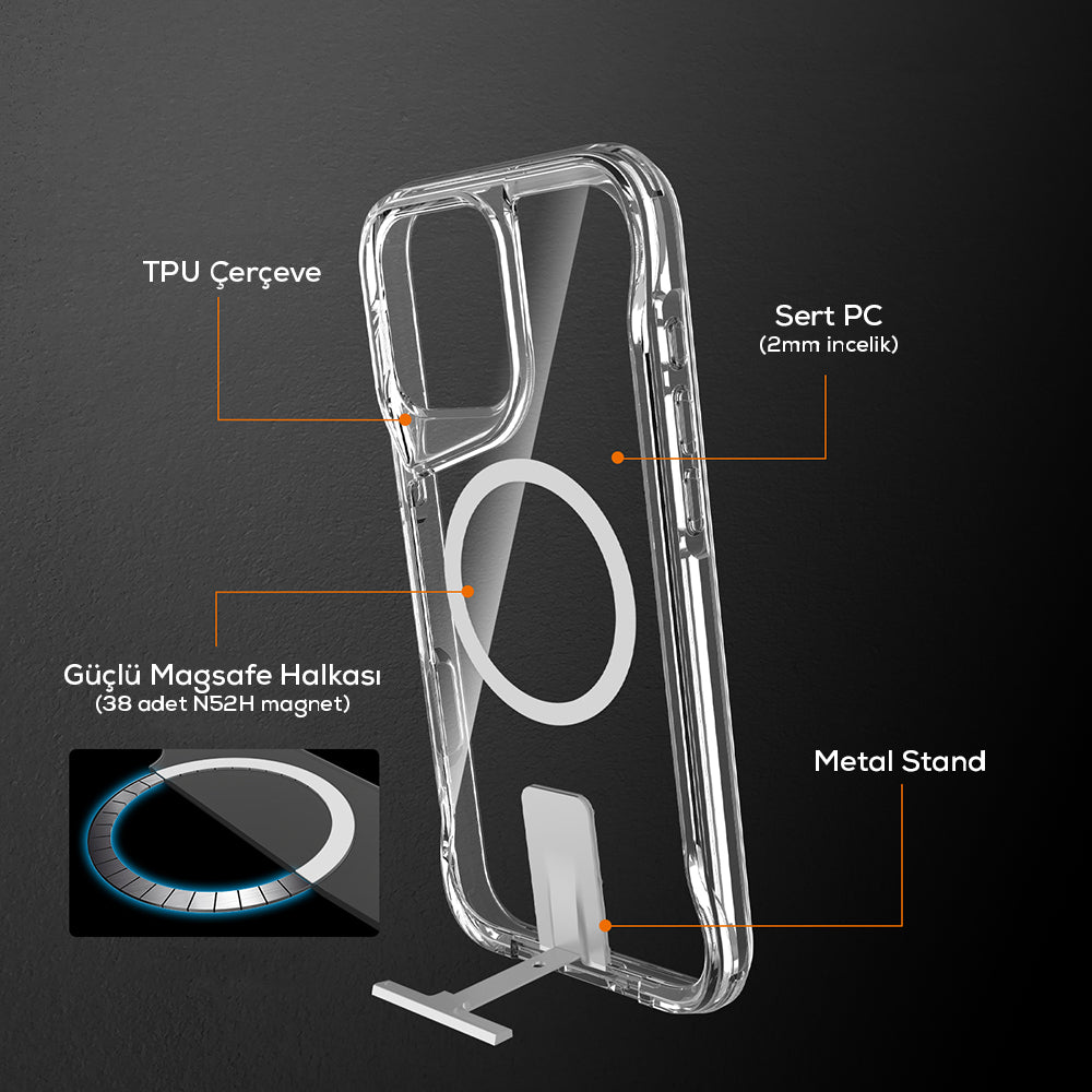 iPhone 16 Pro Kılıf M-safe Şarj Özellikli Zore T-Max Standlı Kılıf