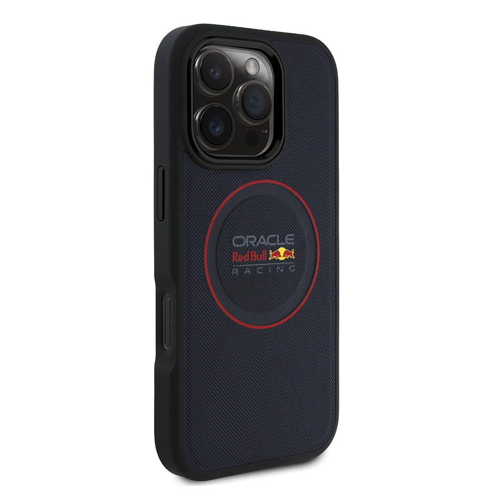 iPhone 16 Pro Kılıf Redbull Orijinal Lisanslı M-safe Şarj Özellikli Kırmızı Halka ve Logo Kabartmalı PU Deri Kılıf