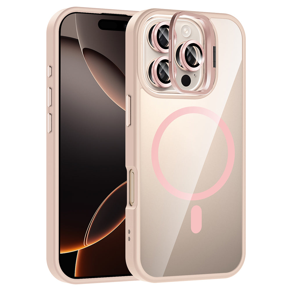 iPhone 16 Pro Kılıf Standlı ve Kamera Lens Hediyeli M-Safe Şarj Özellikli Zore Etro Kılıf