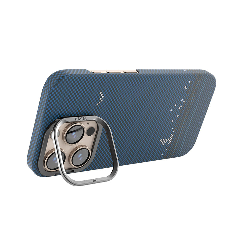 iPhone 16 Pro Kılıf Wiwu DCC-209 M-safe Şarj Özellikli Kamera Standlı Aramid Fiber Tasarım Kevlar Kılıf
