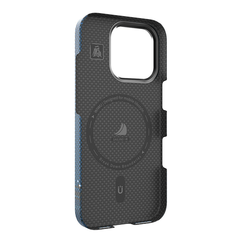 iPhone 16 Pro Kılıf Wiwu DCC-209 M-safe Şarj Özellikli Kamera Standlı Aramid Fiber Tasarım Kevlar Kılıf