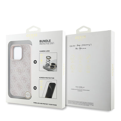 iPhone 16 Pro Max Guess Orijinal Lisanslı Kılıf + Ekran Koruyucu + Lens Koruyucu 3in1 Aksesuar Seti