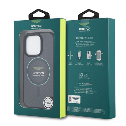 iPhone 16 Pro Max Kılıf Aston Martin Orijinal Lisanslı M-safe Şarj Özellikli Renkli Halka ve Karbon Fiber Tasarımlı Kılıf