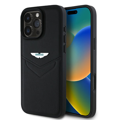 iPhone 16 Pro Max Kılıf Aston Martin Orijinal Lisanslı Victory Dizayn PU Deri Metal Logolu Kılıf
