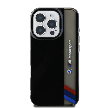 iPhone 16 Pro Max Kılıf BMW Orijinal Lisanslı M Logolu Üç Renk Çizgili Motorsport Vertical Stripe Kılıf