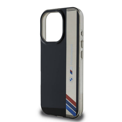 iPhone 16 Pro Max Kılıf BMW Orijinal Lisanslı M Logolu Üç Renk Çizgili Motorsport Vertical Stripe Kılıf