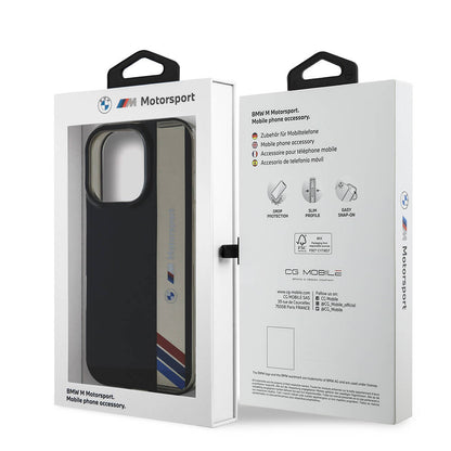 iPhone 16 Pro Max Kılıf BMW Orijinal Lisanslı M Logolu Üç Renk Çizgili Motorsport Vertical Stripe Kılıf
