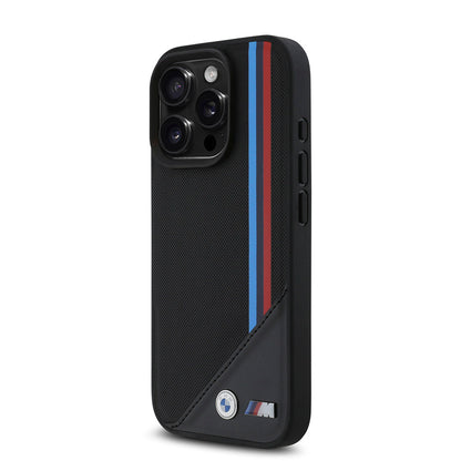iPhone 16 Pro Max Kılıf BMW Orijinal Lisanslı M-safe Şarj Özellikli M Logolu Üç Çizgili Dikiş Detaylı Meshed Tricolor Stripes Kılıf