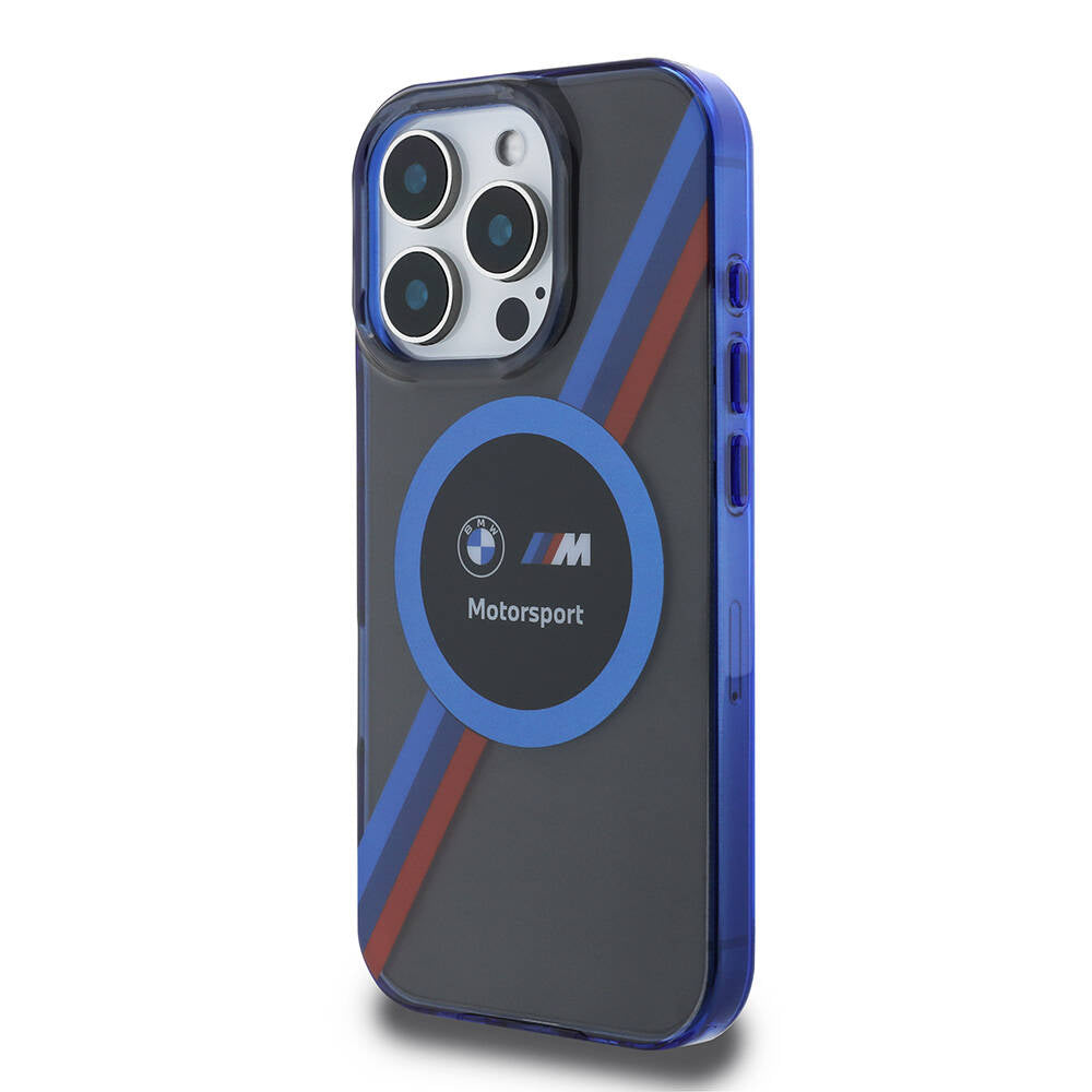 iPhone 16 Pro Max Kılıf BMW Orijinal Lisanslı M-safe Şarj Özellikli M Logolu Üç Renk Çizgili Motorsport Circle Kılıf