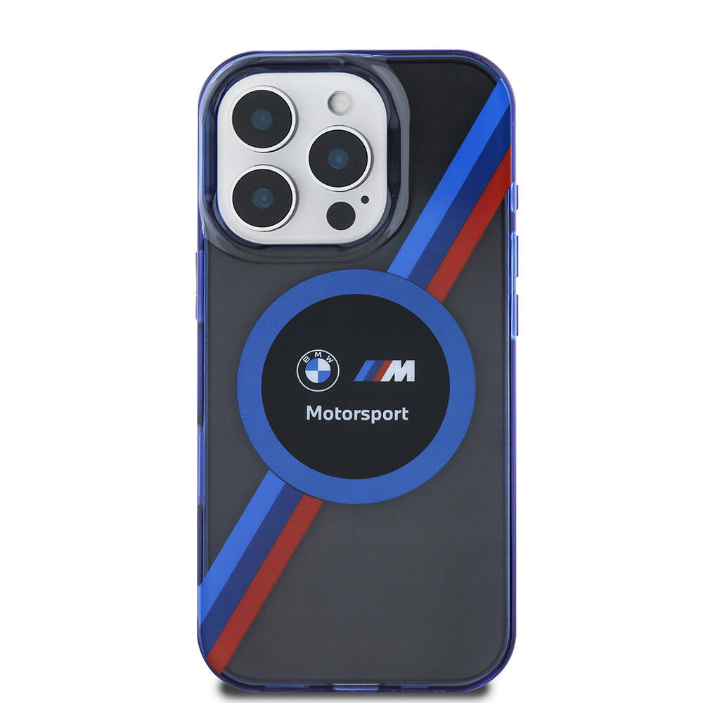 iPhone 16 Pro Max Kılıf BMW Orijinal Lisanslı M-safe Şarj Özellikli M Logolu Üç Renk Çizgili Motorsport Circle Kılıf