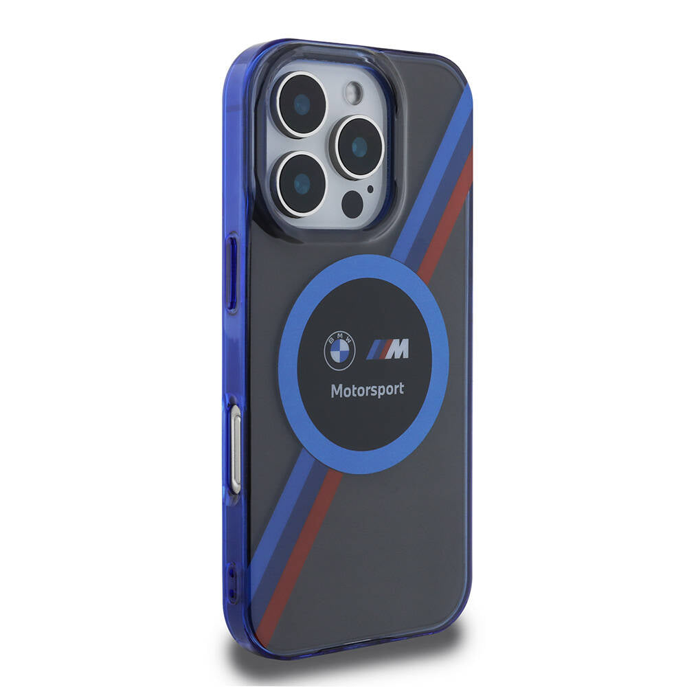 iPhone 16 Pro Max Kılıf BMW Orijinal Lisanslı M-safe Şarj Özellikli M Logolu Üç Renk Çizgili Motorsport Circle Kılıf