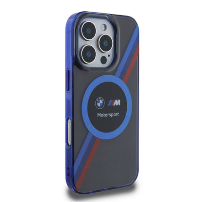 iPhone 16 Pro Max Kılıf BMW Orijinal Lisanslı M-safe Şarj Özellikli M Logolu Üç Renk Çizgili Motorsport Circle Kılıf