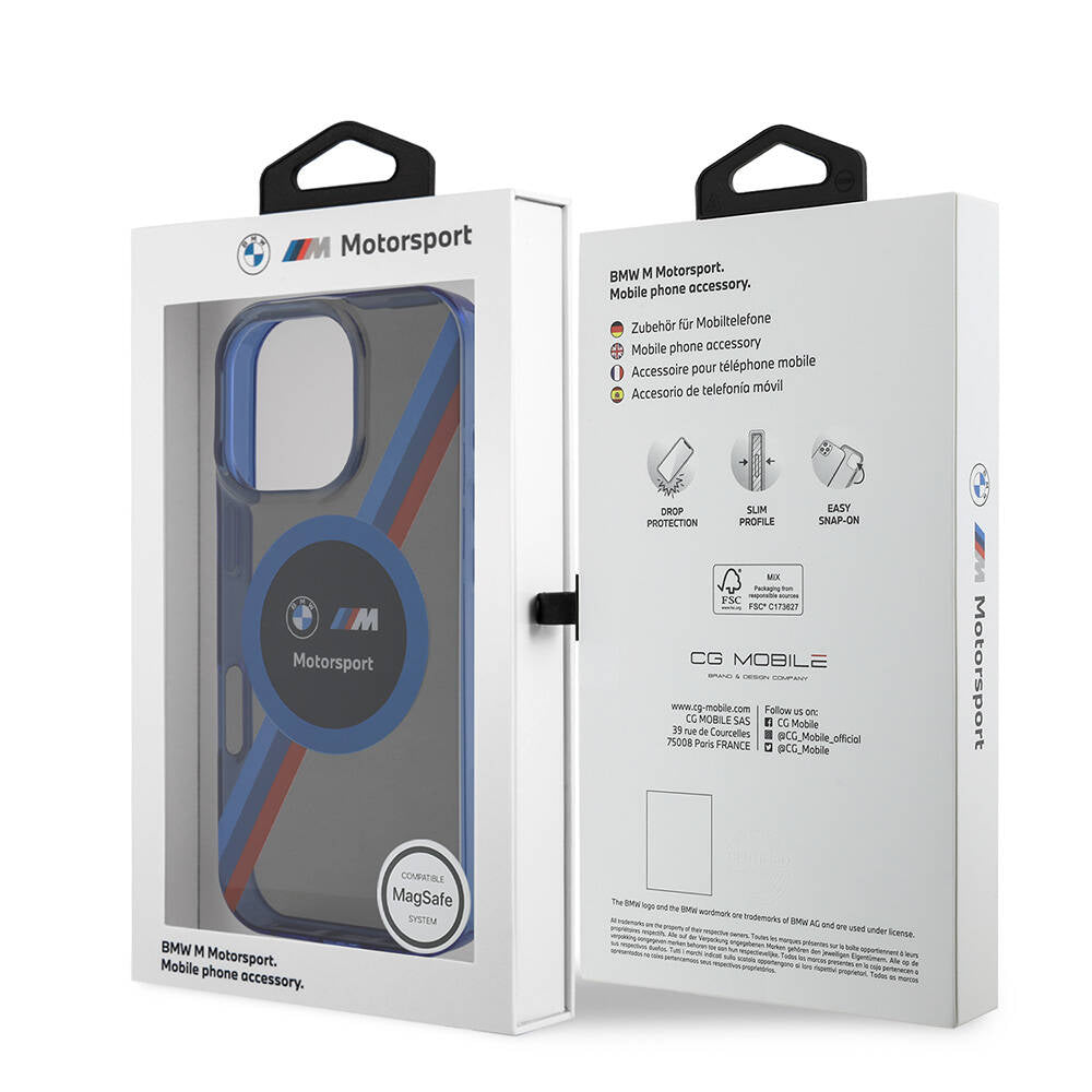 iPhone 16 Pro Max Kılıf BMW Orijinal Lisanslı M-safe Şarj Özellikli M Logolu Üç Renk Çizgili Motorsport Circle Kılıf