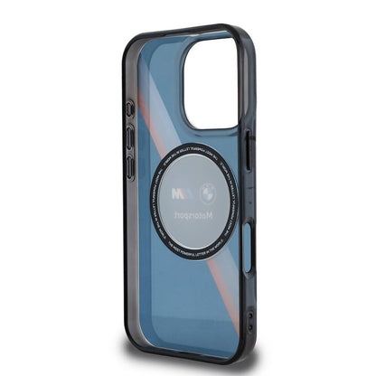 iPhone 16 Pro Max Kılıf BMW Orijinal Lisanslı M-safe Şarj Özellikli M Logolu Üç Renk Çizgili Motorsport Circle Kılıf