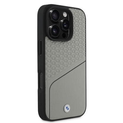 iPhone 16 Pro Max Kılıf BMW Orijinal Lisanslı M-safe Şarj Özellikli Metal Logolu Dokulu ve Çizgili Deri Kılıf
