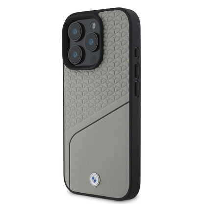 iPhone 16 Pro Max Kılıf BMW Orijinal Lisanslı M-safe Şarj Özellikli Metal Logolu Dokulu ve Çizgili Deri Kılıf