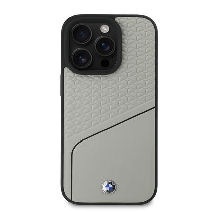 iPhone 16 Pro Max Kılıf BMW Orijinal Lisanslı M-safe Şarj Özellikli Metal Logolu Dokulu ve Çizgili Deri Kılıf