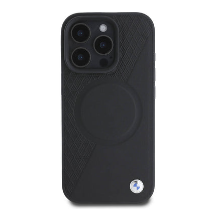 iPhone 16 Pro Max Kılıf BMW Orijinal Lisanslı M-safe Şarj Özellikli Metal Logolu Yarım Dokulu Circle Deri Kılıf