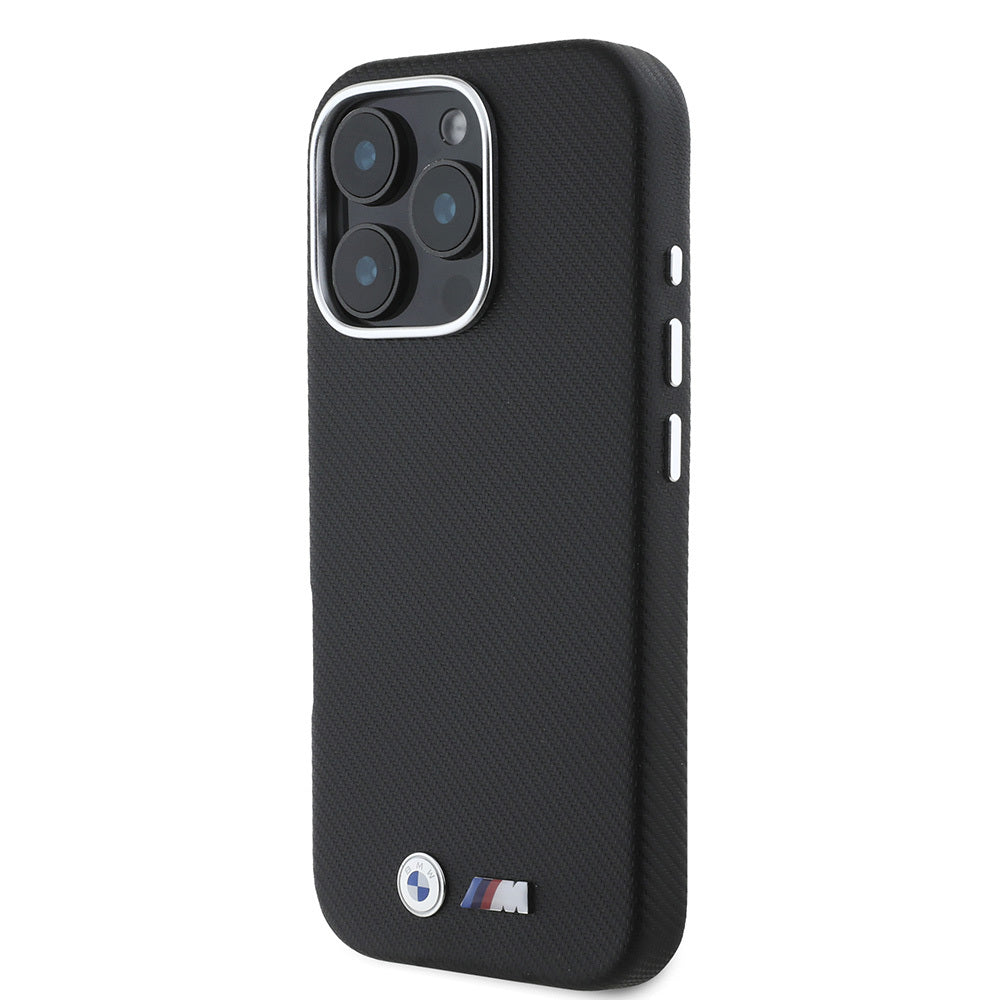 iPhone 16 Pro Max Kılıf BMW Orijinal Lisanslı Tam Sarılmış Kevlar Tasarımlı Metal Logo Suni Deri Kılıf