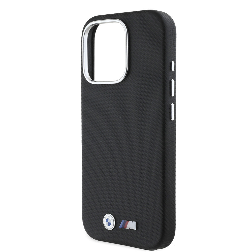 iPhone 16 Pro Max Kılıf BMW Orijinal Lisanslı Tam Sarılmış Kevlar Tasarımlı Metal Logo Suni Deri Kılıf