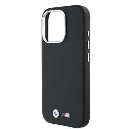 iPhone 16 Pro Max Kılıf BMW Orijinal Lisanslı Tam Sarılmış Kevlar Tasarımlı Metal Logo Suni Deri Kılıf