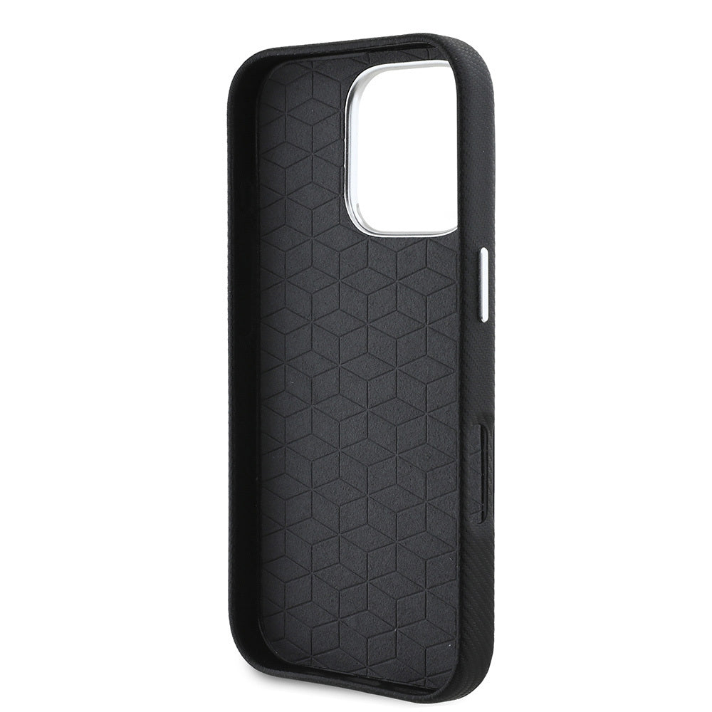 iPhone 16 Pro Max Kılıf BMW Orijinal Lisanslı Tam Sarılmış Kevlar Tasarımlı Metal Logo Suni Deri Kılıf