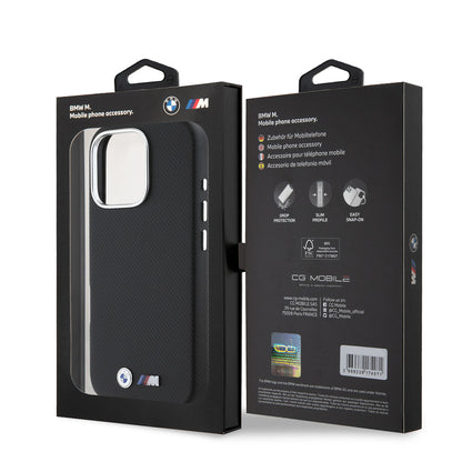 iPhone 16 Pro Max Kılıf BMW Orijinal Lisanslı Tam Sarılmış Kevlar Tasarımlı Metal Logo Suni Deri Kılıf