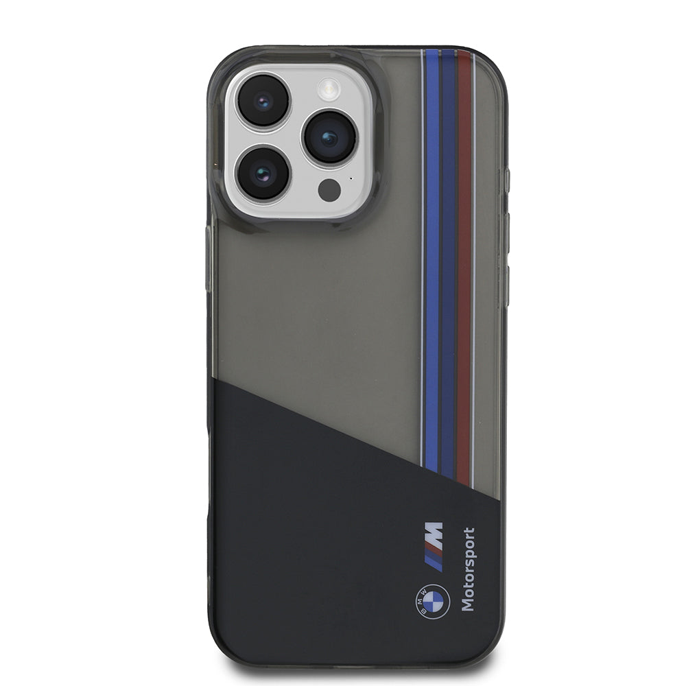 iPhone 16 Pro Max Kılıf BMW Orijinal Lisanslı Yarı Transparan M Dizayn Çizgili Kılıf