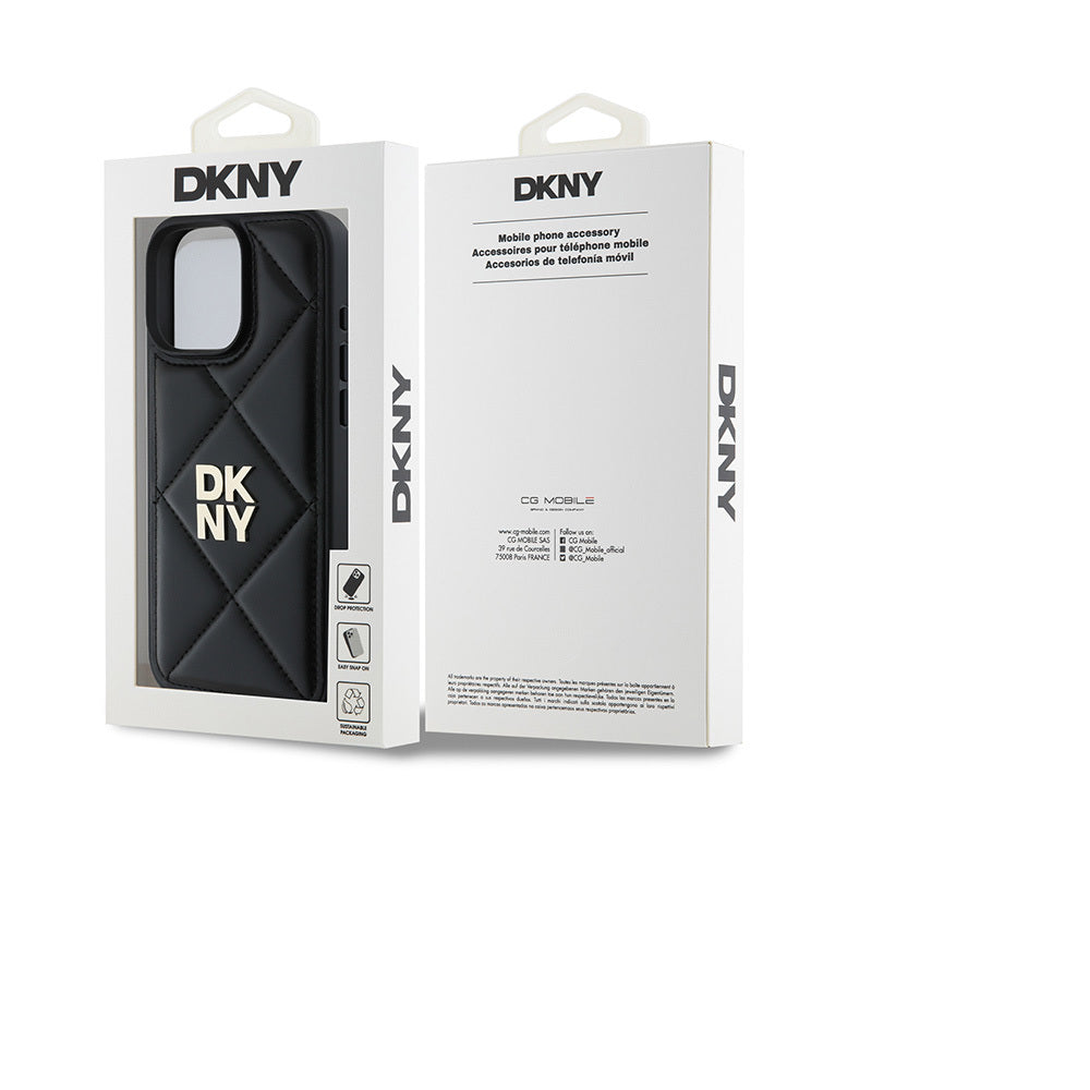 iPhone 16 Pro Max Kılıf DKNY Orijinal Lisanslı Kapitone Tasarımlı Metal Logolu Deri Kılıf