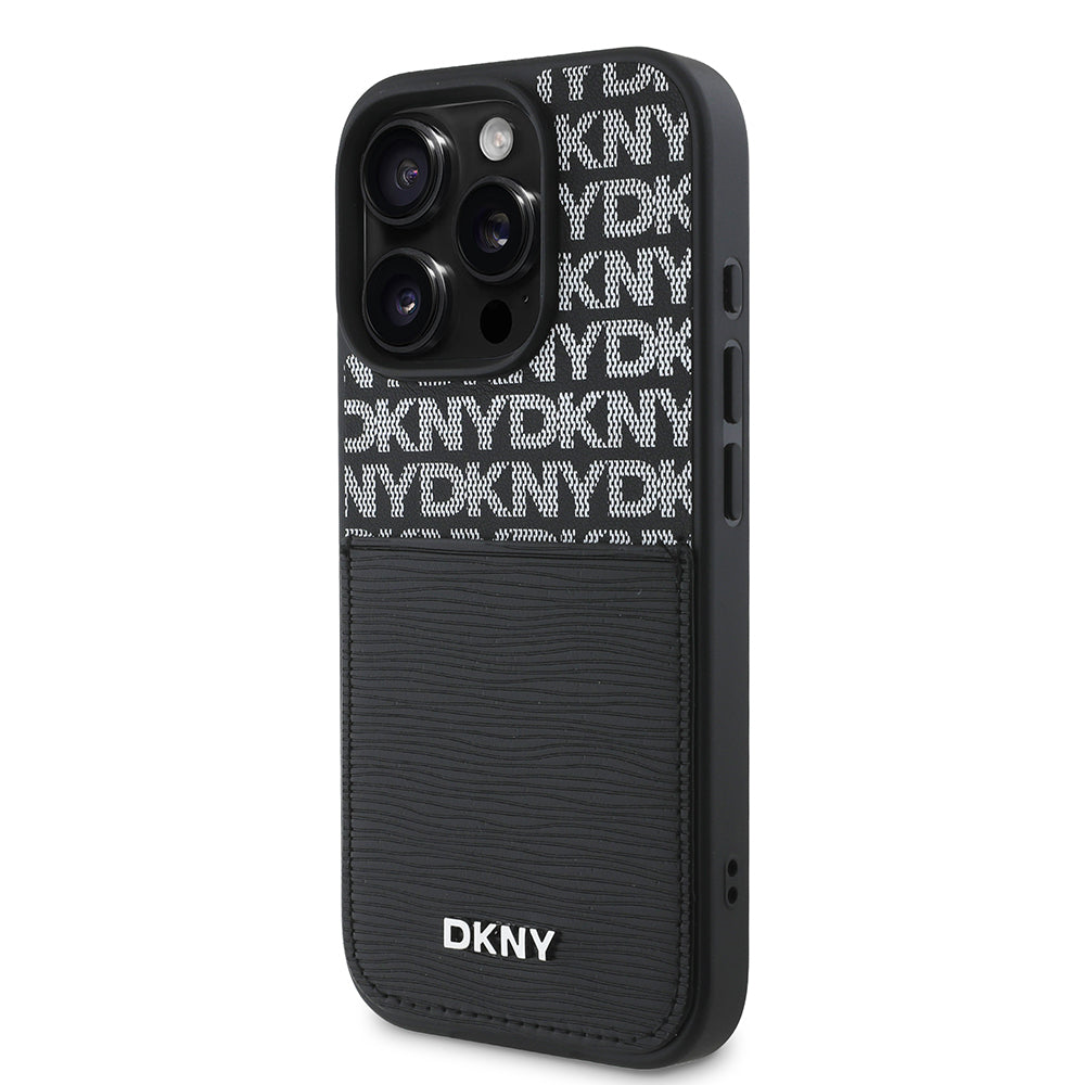 iPhone 16 Pro Max Kılıf DKNY Orijinal Lisanslı Kartlıklı 3D Yazılı Repeat Texture Pattern Kılıf