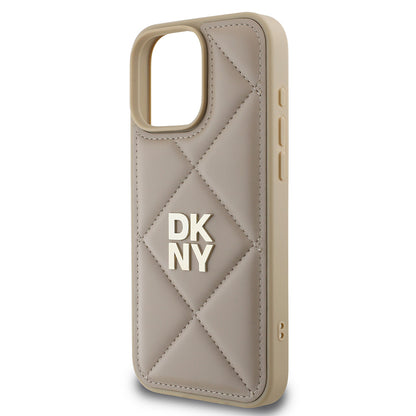 iPhone 16 Pro Max Kılıf DKNY Orjinal Lisanslı Kapitone Tasarımlı Metal Logolu Deri Kılıf