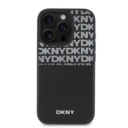 iPhone 16 Pro Max Kılıf DKNY Orjinal Lisanslı Kartlıklı 3D Yazılı Repeat Texture Pattern Kılıf