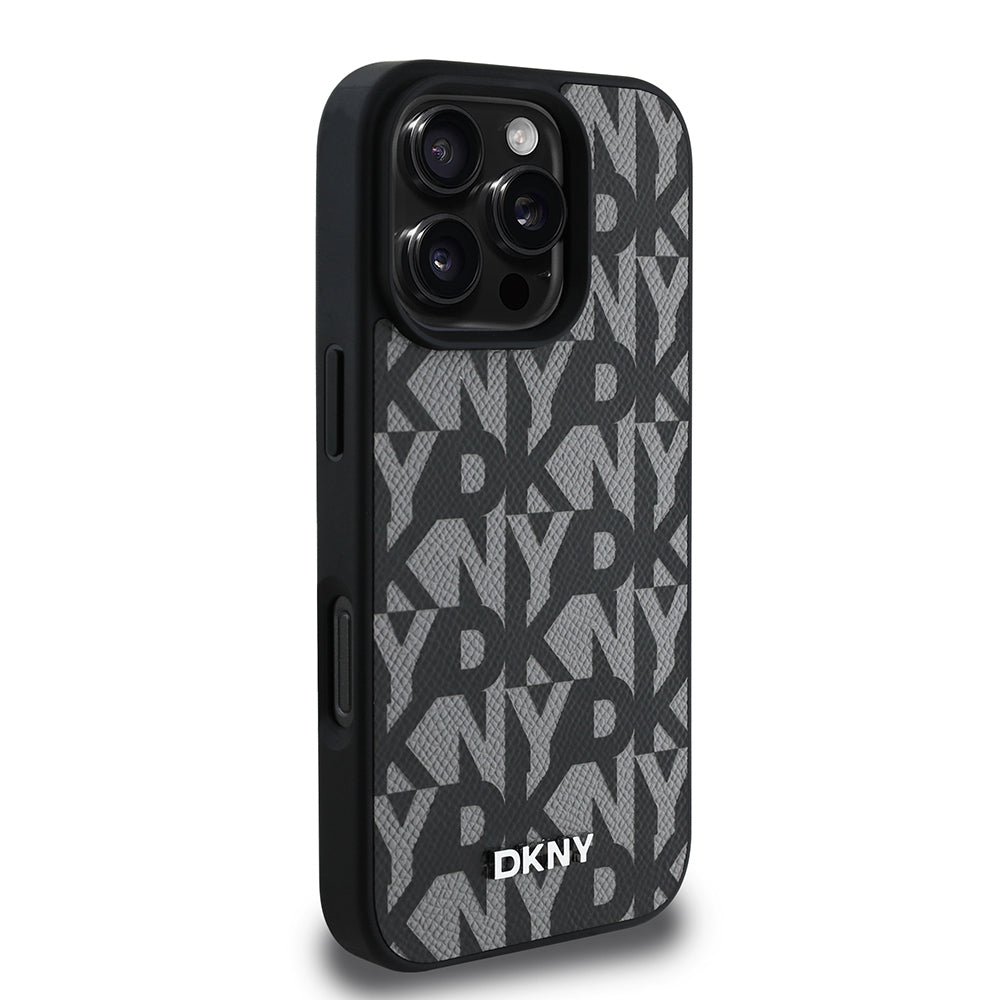 iPhone 16 Pro Max Kılıf DKNY Orjinal Lisanslı M-safe Şarj Özellikli 3D Yazılı Grid Pattern Kılıf