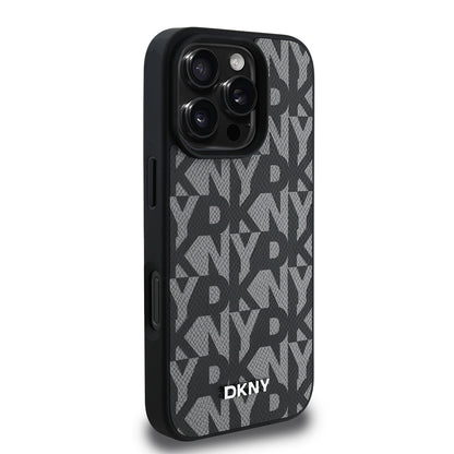 iPhone 16 Pro Max Kılıf DKNY Orjinal Lisanslı M-safe Şarj Özellikli 3D Yazılı Grid Pattern Kılıf