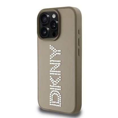 iPhone 16 Pro Max Kılıf DKNY Orjinal Lisanslı Taşlı DKNY Yazılı Metalik Rhinestones PU Deri Kılıf