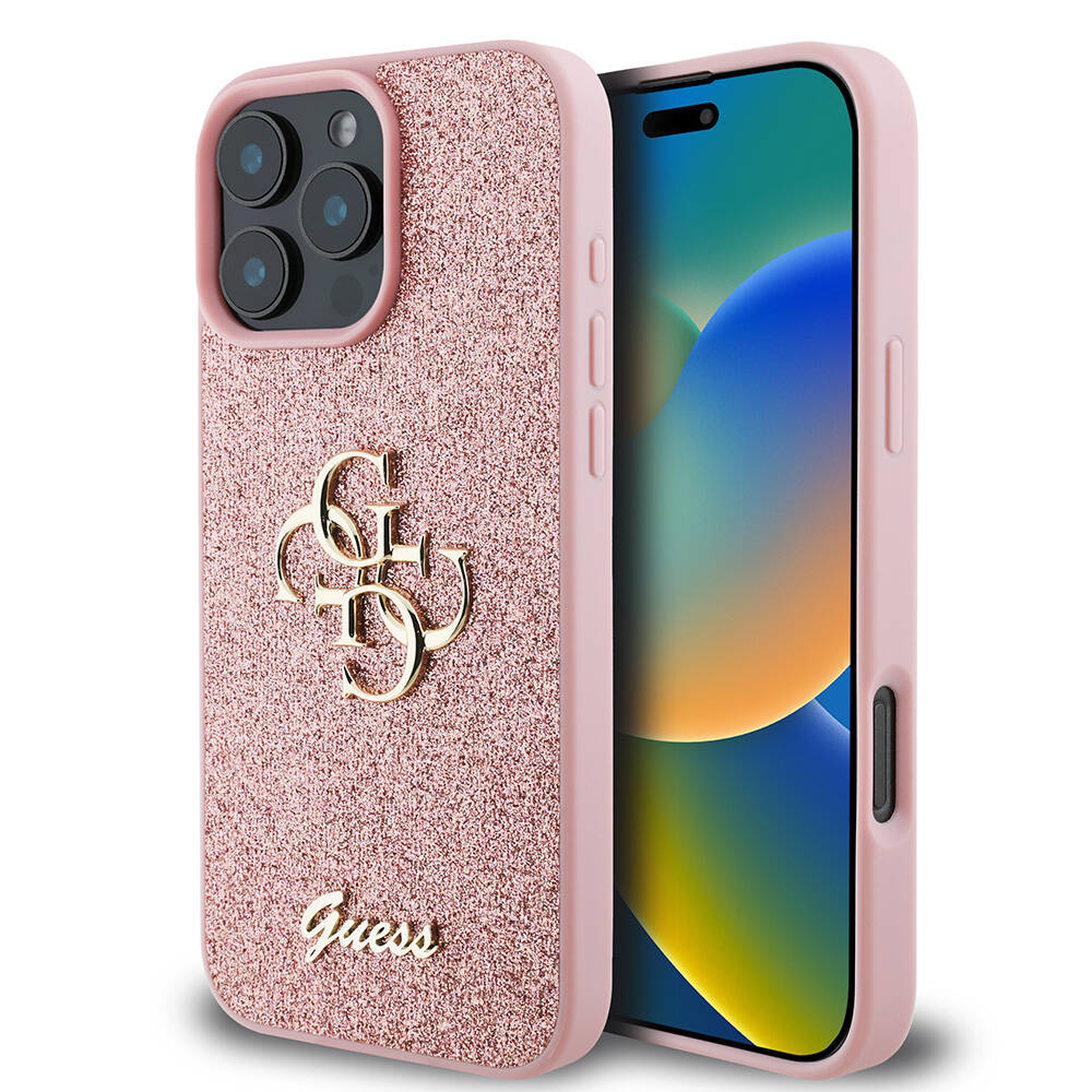 iPhone 16 Pro Max Kılıf Guess Orijinal Lisanslı 4G Büyük Metal Logolu Glitter Kılıf