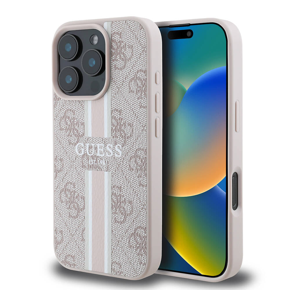 iPhone 16 Pro Max Kılıf Guess Orijinal Lisanslı M-safe Şarj Özellikli 4G Şerit Tasarımlı Printed Kılıf
