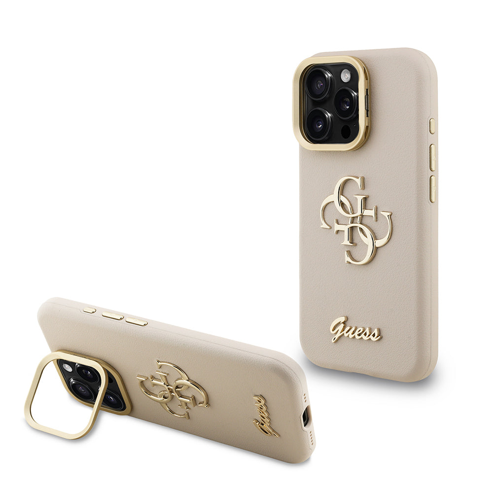 iPhone 16 Pro Max Kılıf Guess Orijinal Lisanslı Grained Yazı Logolu Kamera Standlı Kılıf