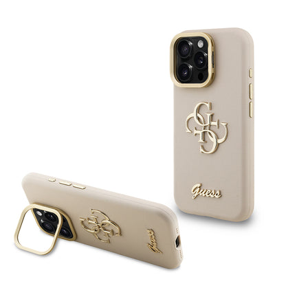 iPhone 16 Pro Max Kılıf Guess Orijinal Lisanslı Grained Yazı Logolu Kamera Standlı Kılıf