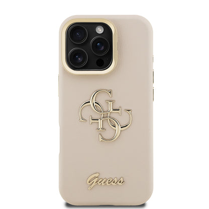 iPhone 16 Pro Max Kılıf Guess Orijinal Lisanslı Grained Yazı Logolu Kamera Standlı Kılıf