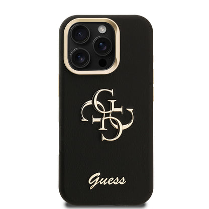 iPhone 16 Pro Max Kılıf Guess Orijinal Lisanslı Grained Yazı Logolu Kamera Standlı Kılıf